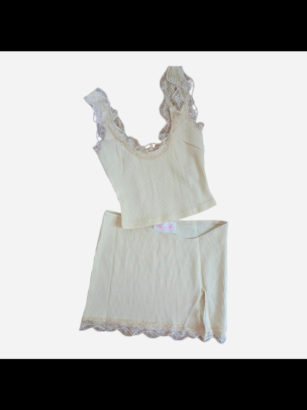 DOLLSKILL Cream Ribbed Lace-Trim Camisole & Skirt Set